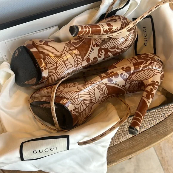 Gucci platform high heels sandals 6 1/2 B - Picture 8 of 11